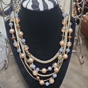 Vera Wang Gold-tine Multi-Strand Necklace with Lavender and Champagne GlassBeads
